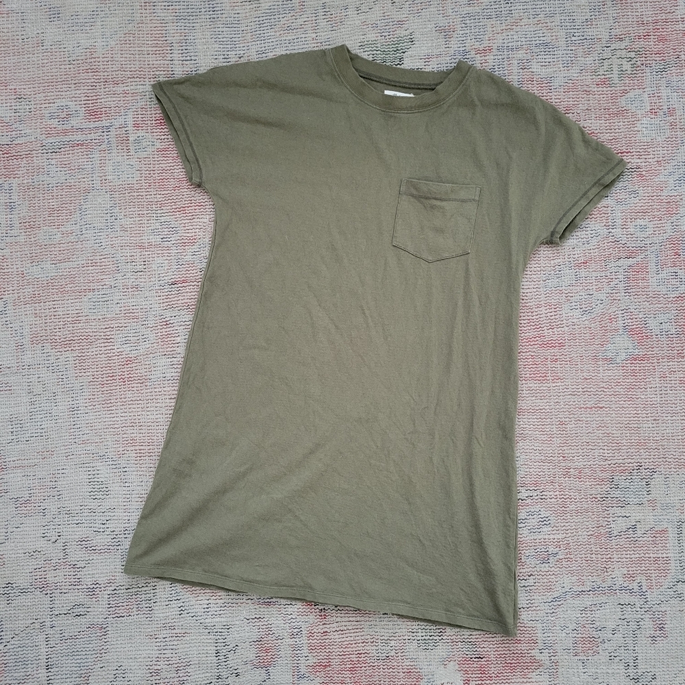 Madewell tomboy long tshirt dress olive green with pocket